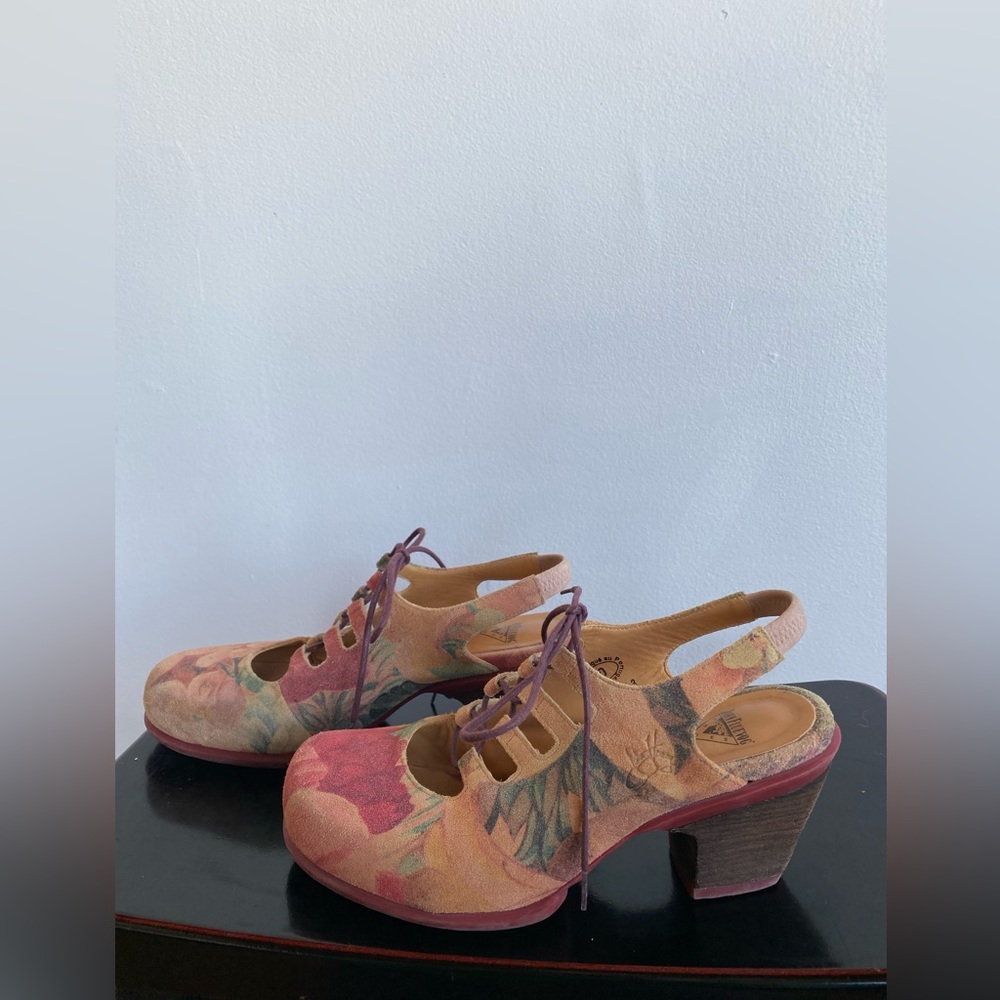 John Fluevog heeled floral print shoes